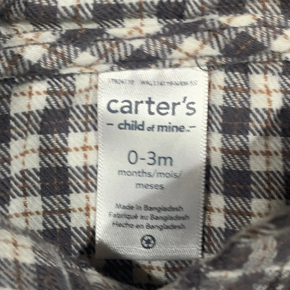 Carters Child of Mine Baby Boy 0-3M Plaid Hooded Shirt and Corduroy‎ Pants Set